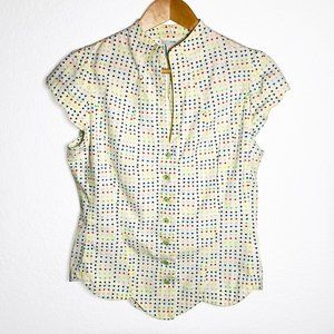 Odille Anthropologie Vintage Inspired Heart Print Button Down Size 10